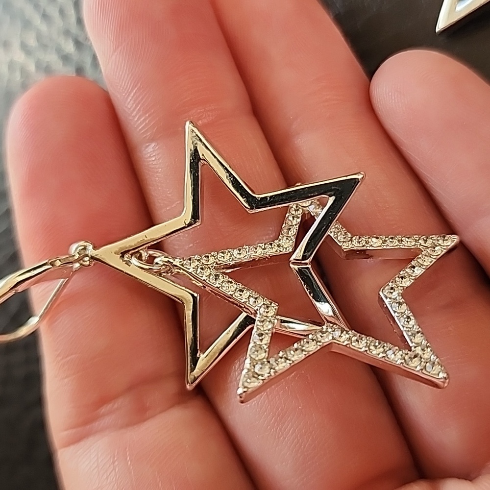 Silver Star Dangle Earrings - Picture 7 of 8